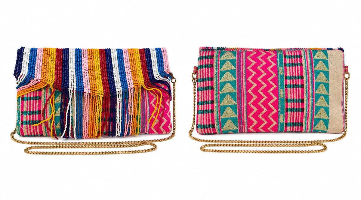 Sac brodé à franges et pompons