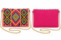 Pochette indienne rose brodée de perles et sequins