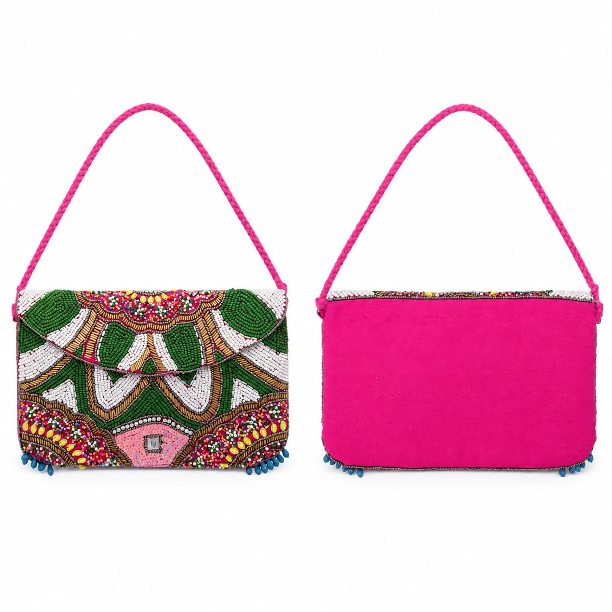 Pochette indienne multicolore — dos rose clair