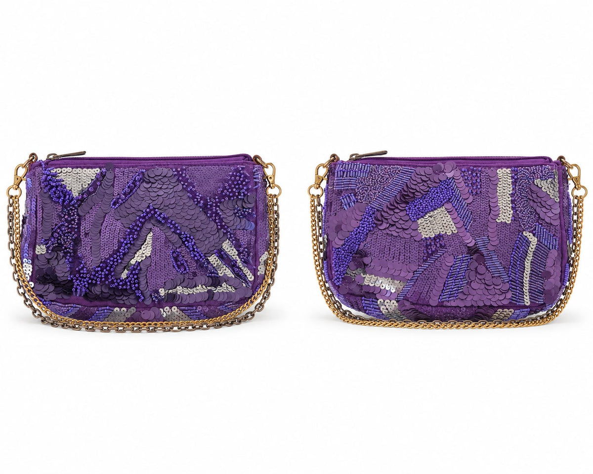Petit sac indien lilas brodé de sequins avec chaîne