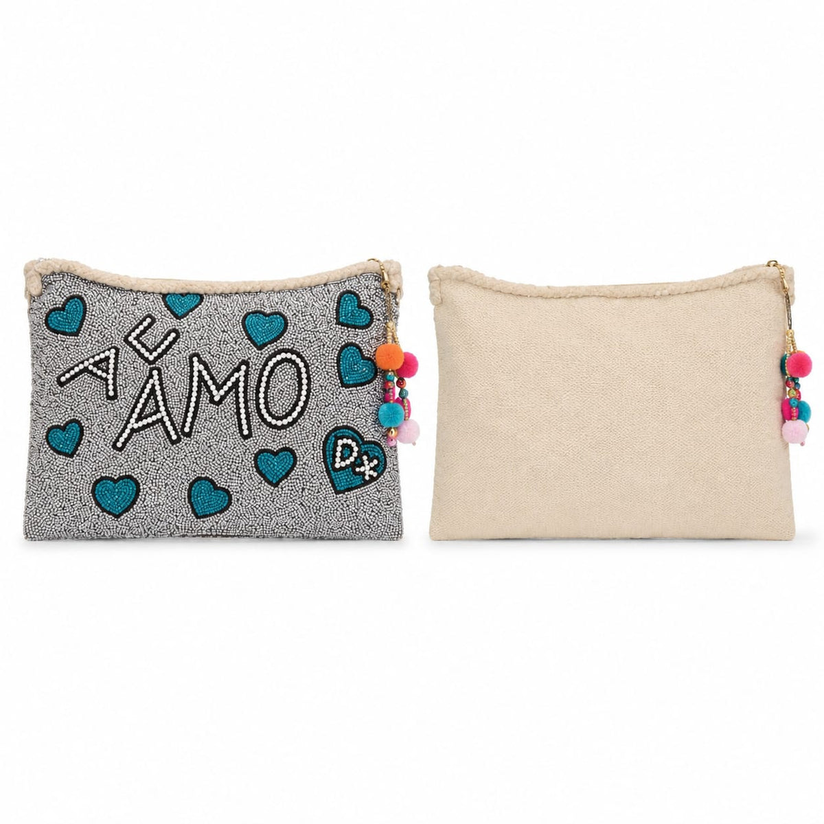 Pochette indienne AMO argentée et bleue