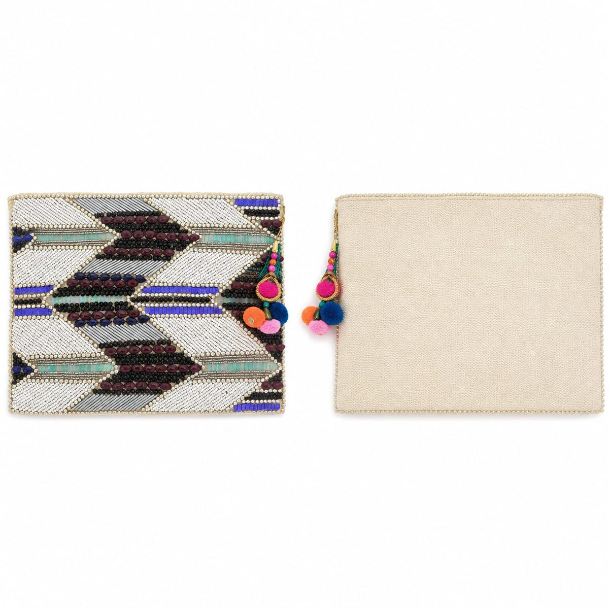 Pochette indienne géométrique blanche noire et violette