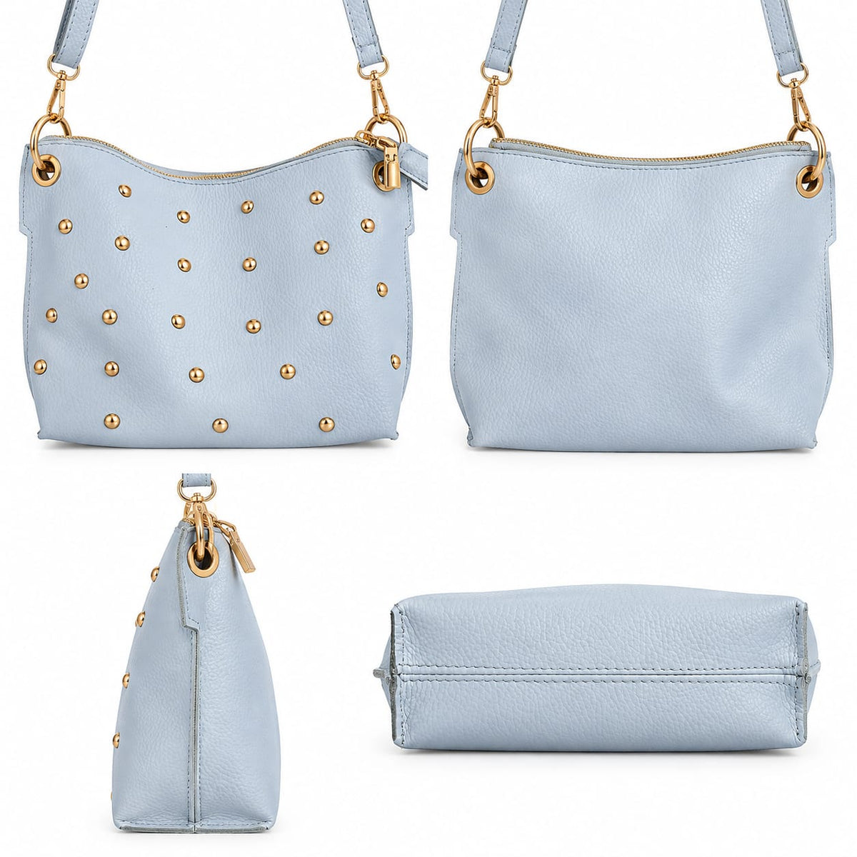 Sac en cuir italien bleu ciel avec pendentif