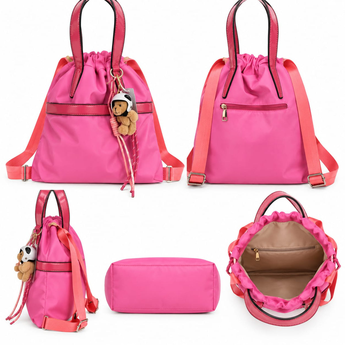 Sac à dos femme rose avec porte-clés ourson