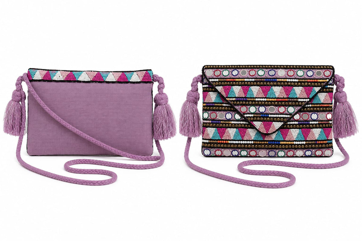 Pochette enveloppe brodée à miroirs