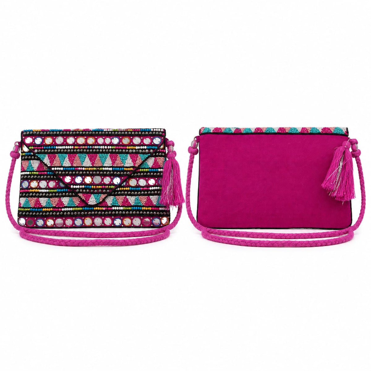 Pochette enveloppe brodée à miroirs