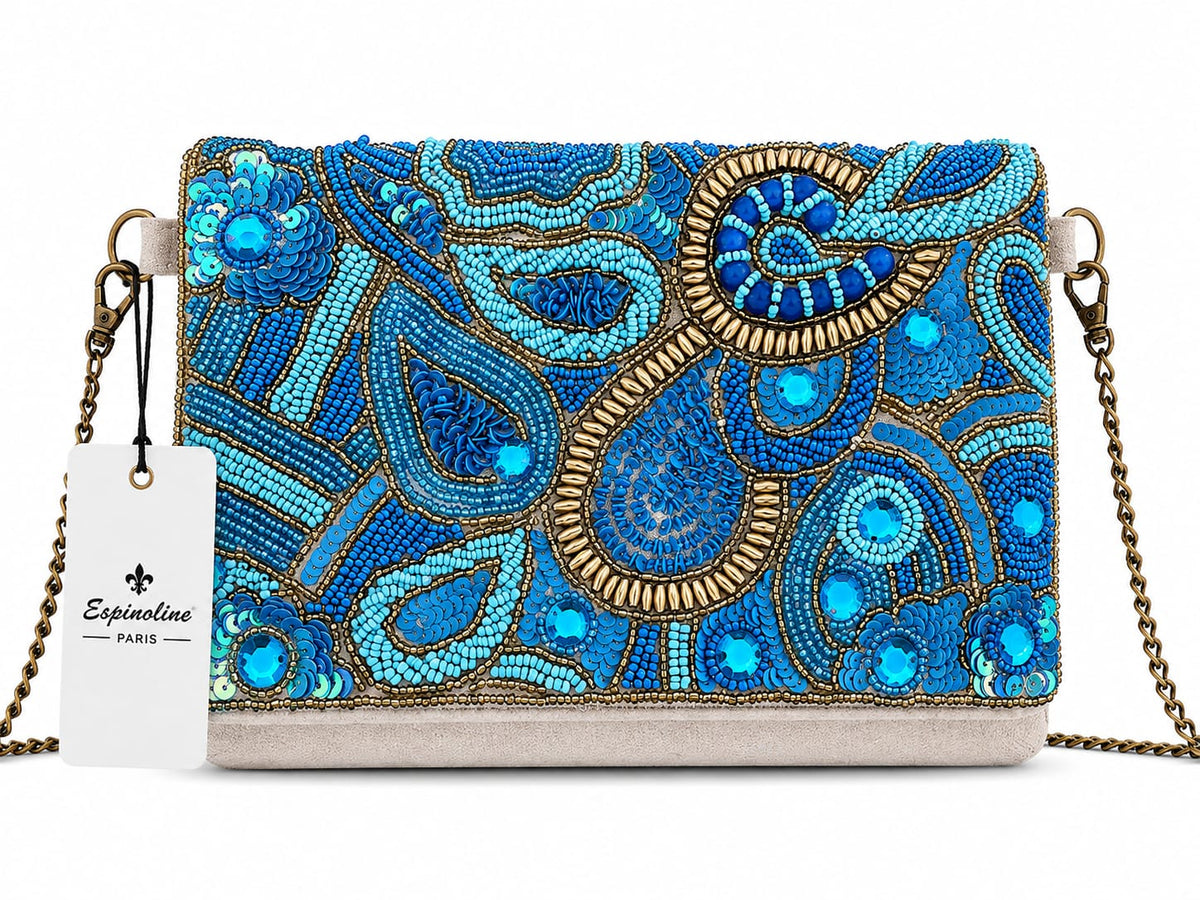 Pochette paisley brodée à chaîne vieillie
