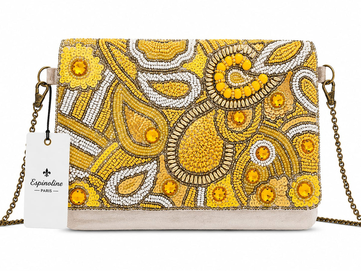 Pochette paisley brodée à chaîne vieillie