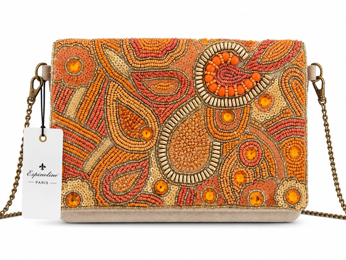 Pochette paisley brodée à chaîne vieillie