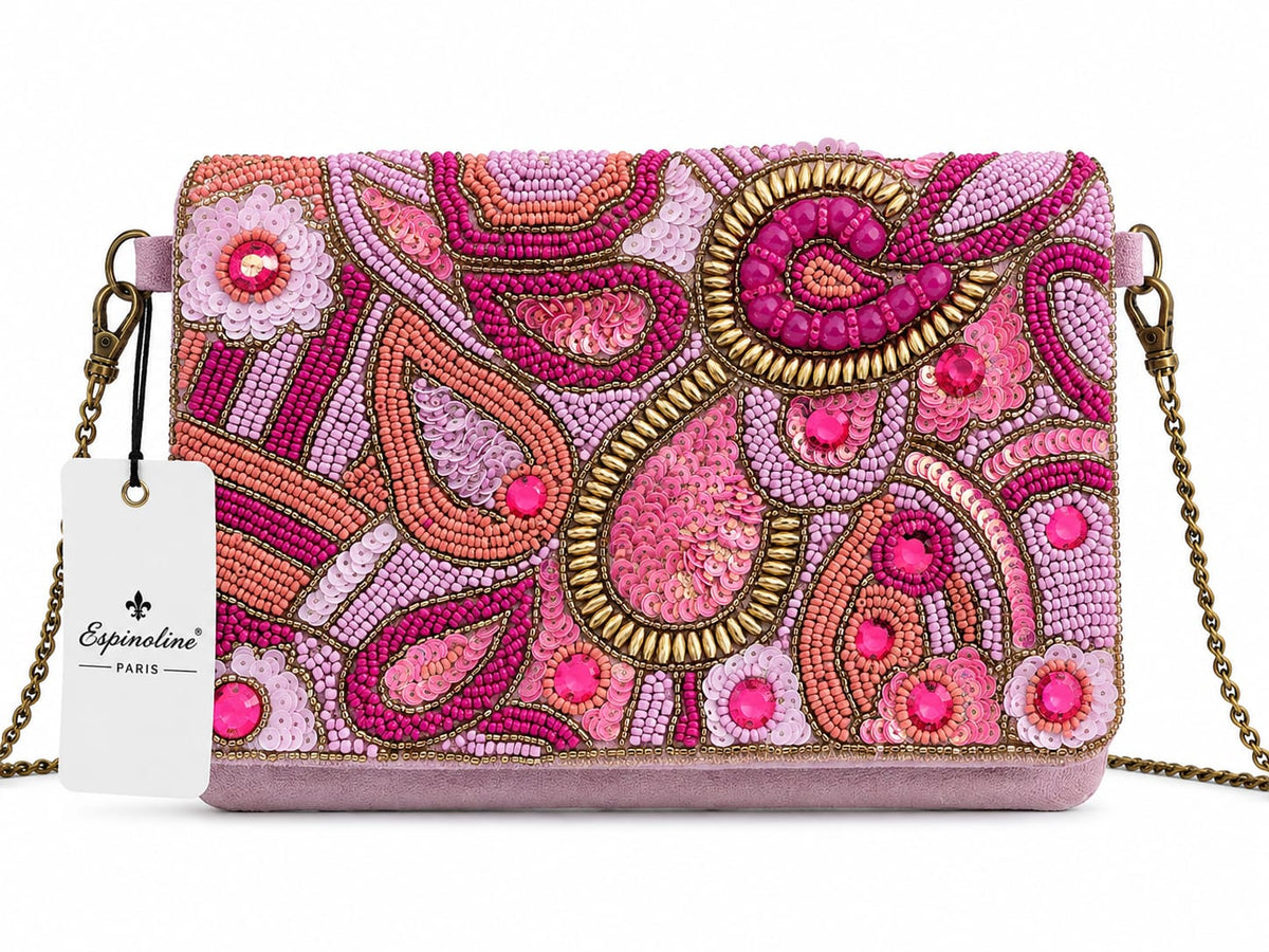 Pochette paisley brodée à chaîne vieillie