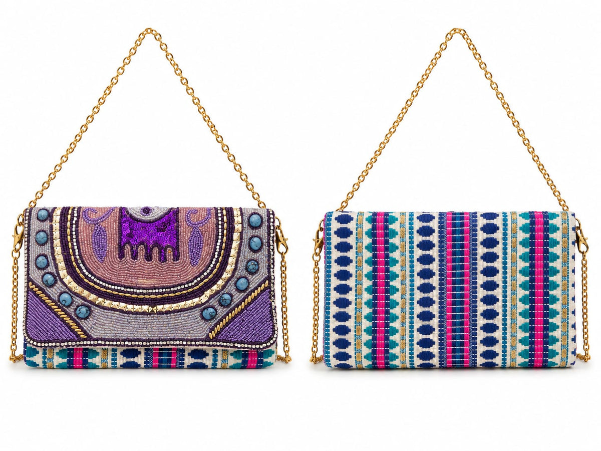 Sac bandoulière brodé à rabat et chaîne