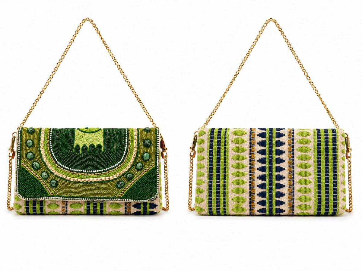 Sac bandoulière brodé à rabat et chaîne