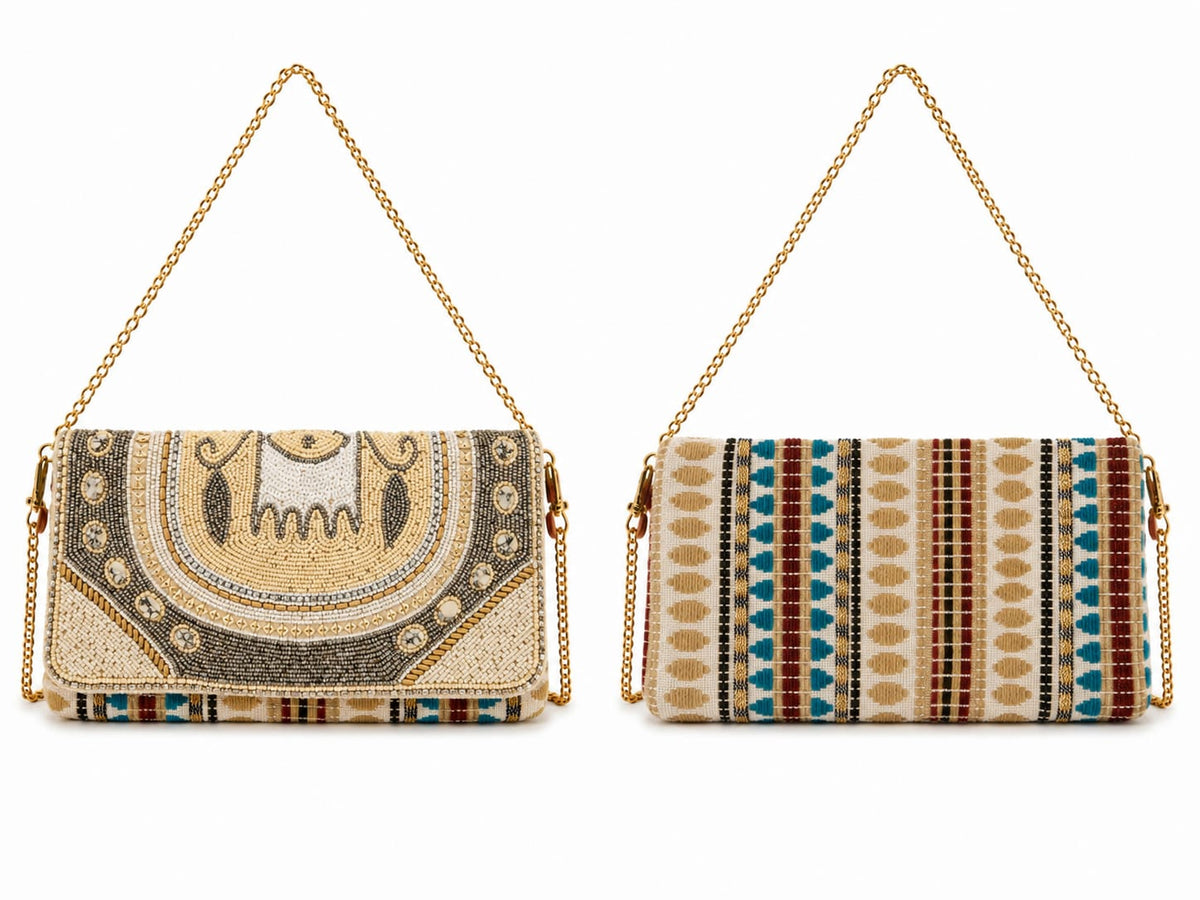 Sac bandoulière brodé à rabat et chaîne