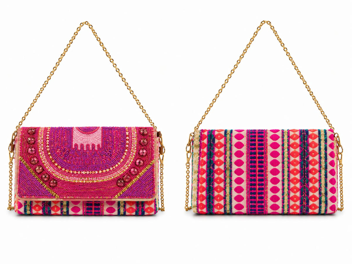 Sac bandoulière brodé à rabat et chaîne