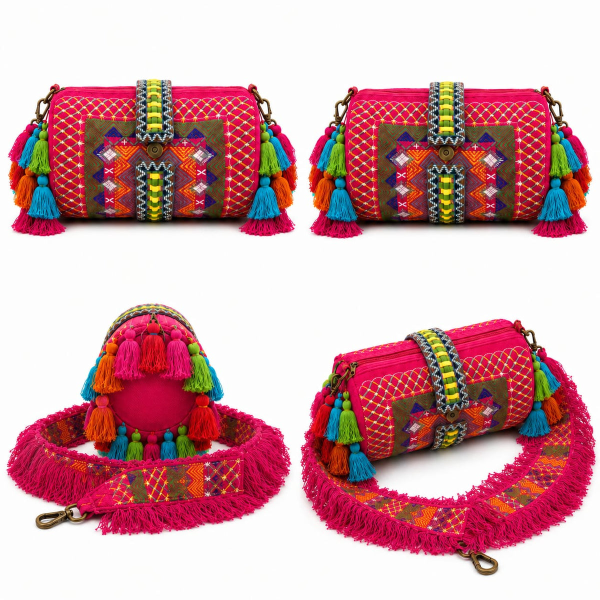 Bolsa Boho com Franjas e Pompons