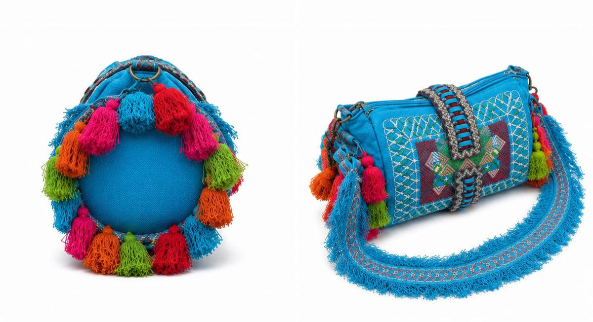 Bolsa Boho com Franjas e Pompons