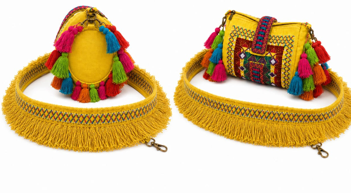 Bolsa Boho com Franjas e Pompons