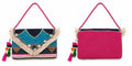 Sac indien brodé, vue de face et dos rose fuchsia – Espinoline® PARIS